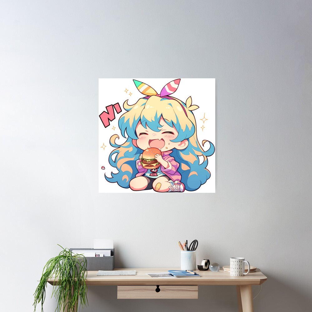 Nia Teppelin Niateppelin Gurren Lagann Chibi Kawaii Burger Anime Girl Joyful Bright Charm Poster - Image 2