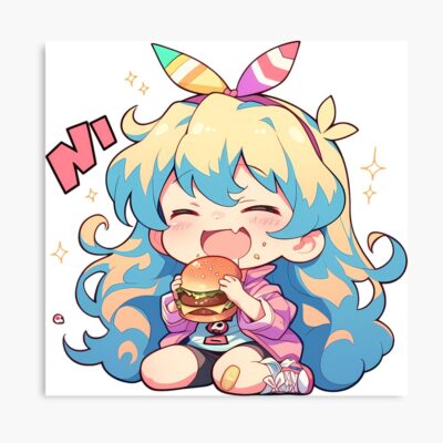 Nia Teppelin Niateppelin Gurren Lagann Chibi Kawaii Burger Anime Girl Joyful Bright Charm Poster