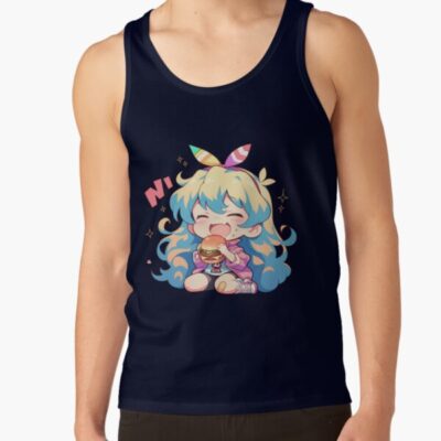 Nia Teppelin Niateppelin Gurren Lagann Chibi Kawaii Burger Anime Girl Joyful Bright Charm Tank Top