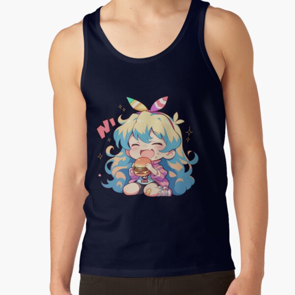 Nia Teppelin Niateppelin Gurren Lagann Chibi Kawaii Burger Anime Girl Joyful Bright Charm Tank Top