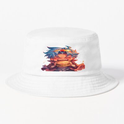 Kamina Gurren Lagann Anime Chibi Kawaii Burger Fiery Blue Hair Bucket Hat