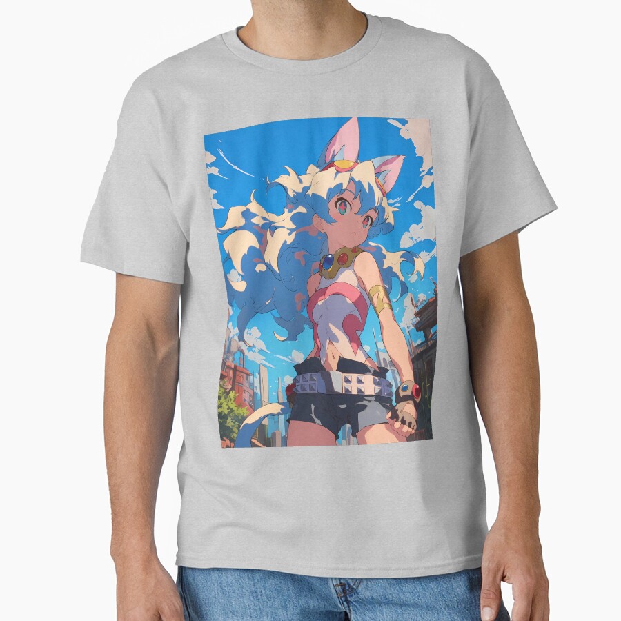 Nia Teppelin Gurren Lagann Anime Girl Fantasy City Bright Blue Outdoors T-shirt - Image 4