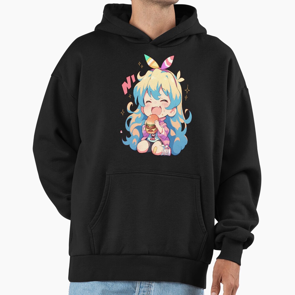 Nia Teppelin Niateppelin Gurren Lagann Chibi Kawaii Burger Anime Girl Joyful Bright Charm Hoodie - Image 3