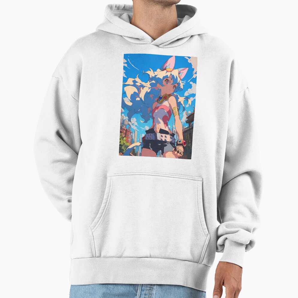 Nia Teppelin Gurren Lagann Anime Girl Fantasy City Bright Blue Outdoors Hoodie