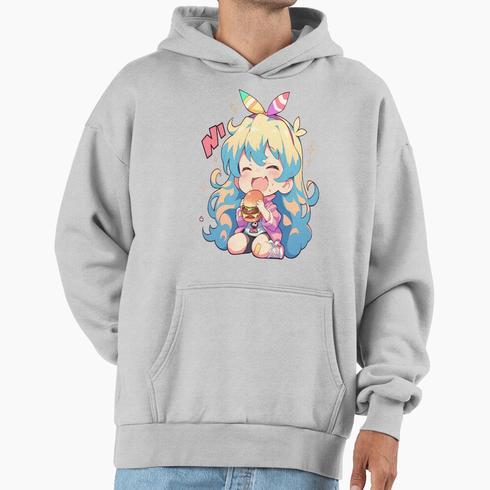 Nia Teppelin Niateppelin Gurren Lagann Chibi Kawaii Burger Anime Girl Joyful Bright Charm Hoodie - Image 5
