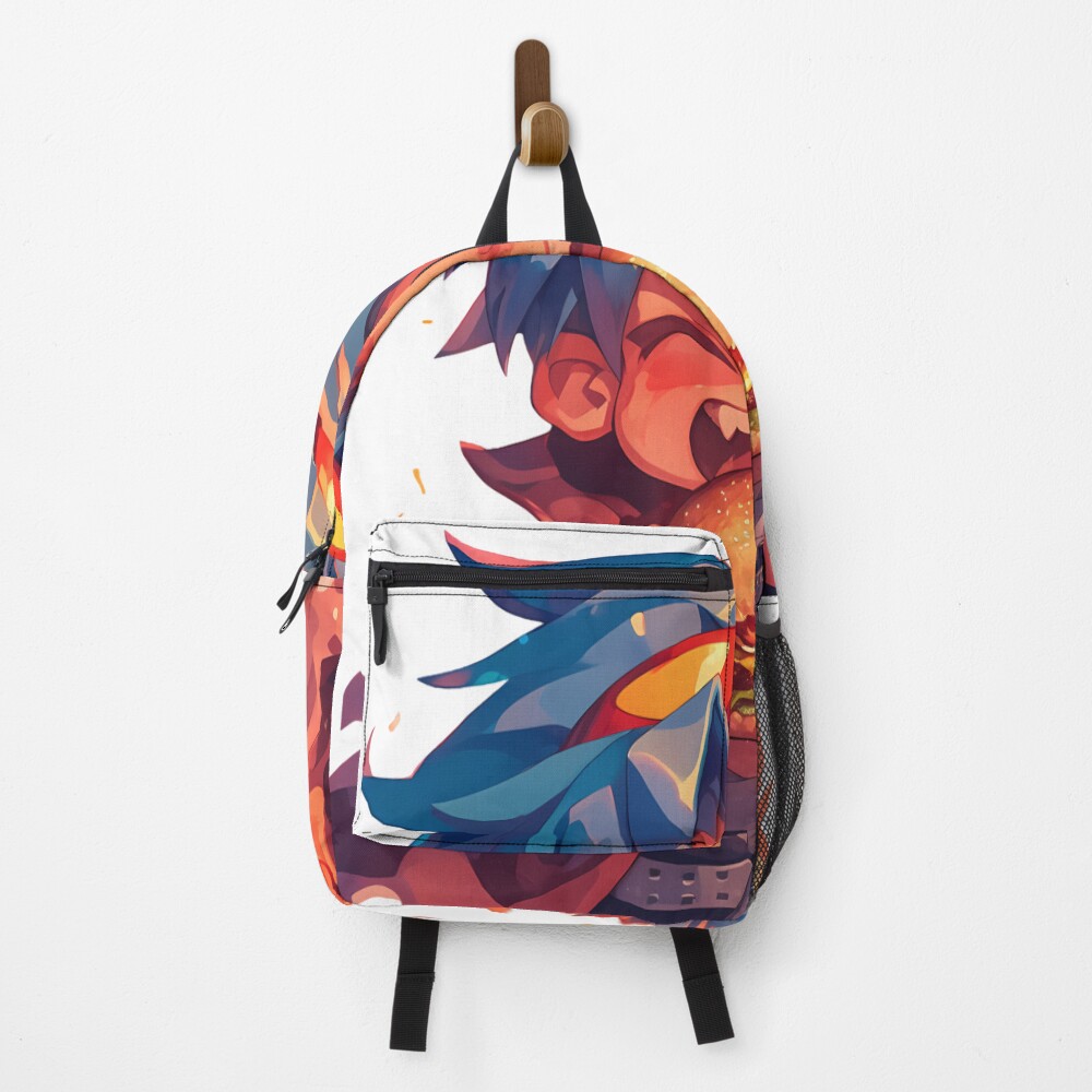 Kamina Gurren Lagann Anime Chibi Kawaii Burger Fiery Blue Hair Backpack
