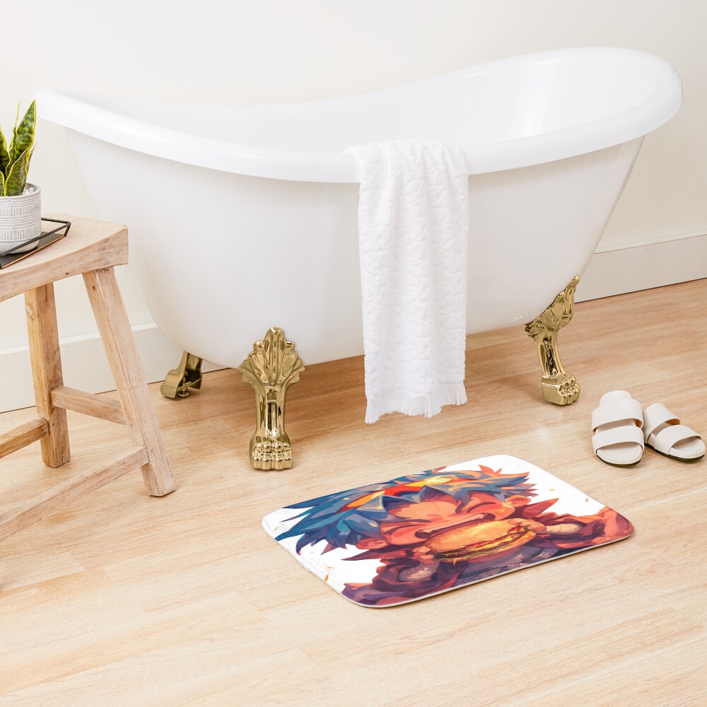 Kamina Gurren Lagann Anime Chibi Kawaii Burger Fiery Blue Hair Bath Mat - Image 2
