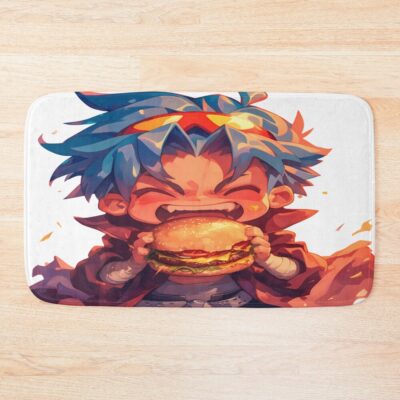 Kamina Gurren Lagann Anime Chibi Kawaii Burger Fiery Blue Hair Bath Mat
