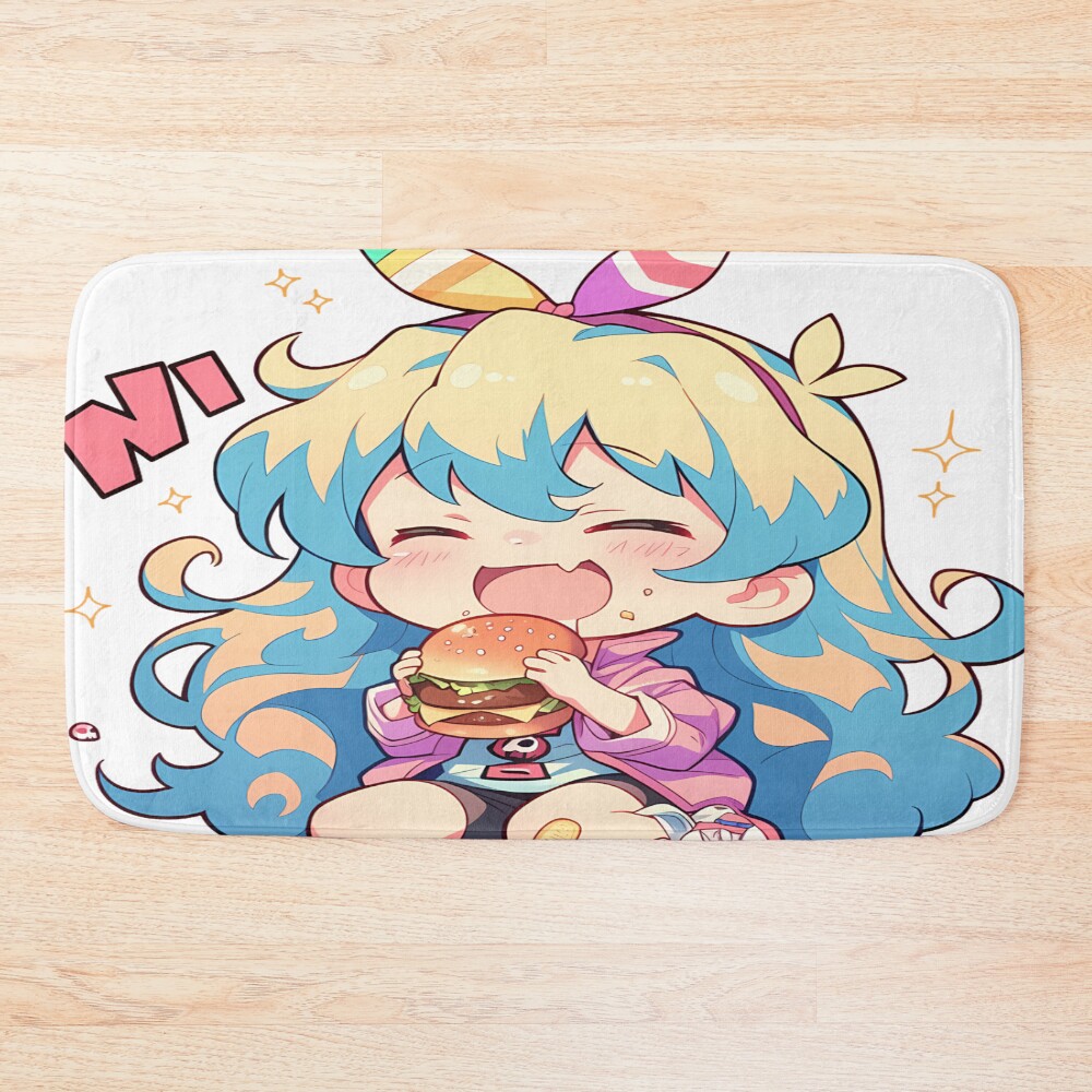 Nia Teppelin Niateppelin Gurren Lagann Chibi Kawaii Burger Anime Girl Joyful Bright Charm Bath Mat