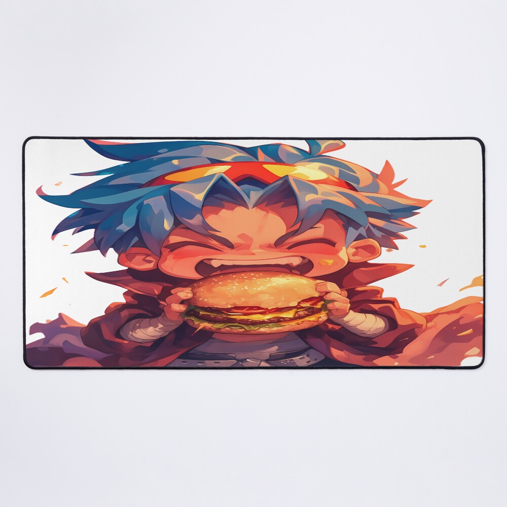 Kamina Gurren Lagann Anime Chibi Kawaii Burger Fiery Blue Hair Mouse Pad