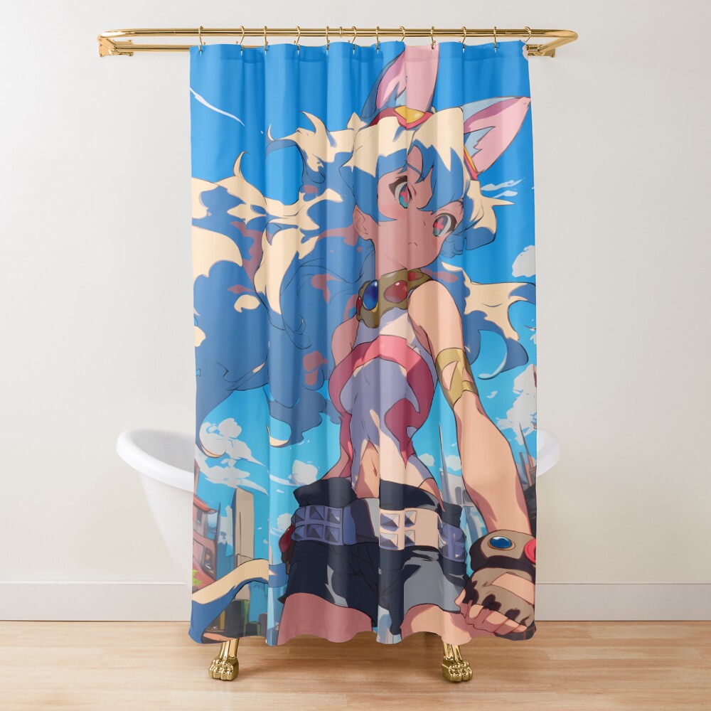 Nia Teppelin Gurren Lagann Anime Girl Fantasy City Bright Blue Outdoors Shower Curtain