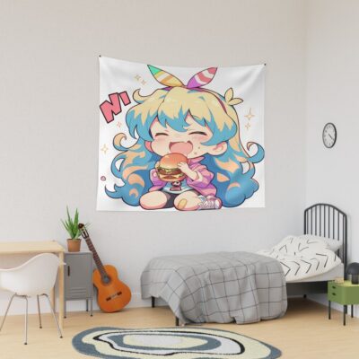 Nia Teppelin Niateppelin Gurren Lagann Chibi Kawaii Burger Anime Girl Joyful Bright Charm Tapestry