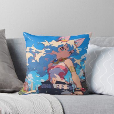 Nia Teppelin Gurren Lagann Anime Girl Fantasy City Bright Blue Outdoors Throw Pillow