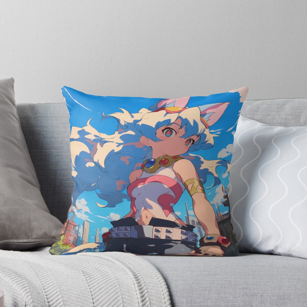 Nia Teppelin Gurren Lagann Anime Girl Fantasy City Bright Blue Outdoors Throw Pillow