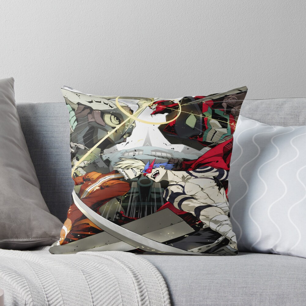 Kamina Gurren Lagann Mecha Clash Dynamic Spiral Scene Throw Pillow