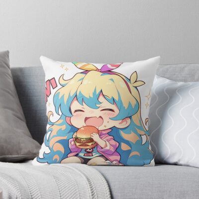 Nia Teppelin Niateppelin Gurren Lagann Chibi Kawaii Burger Anime Girl Joyful Bright Charm Throw Pillow